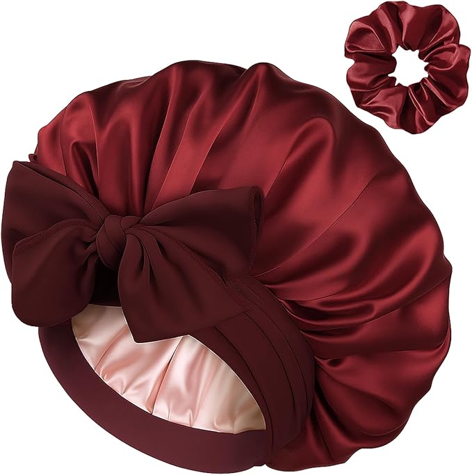 YANIBEST Silk Hair Bonnet for Sleeping, Double Layer Hair Bonnet with Elastic Tie Band for Curly Natural Hair Reduce frizz
