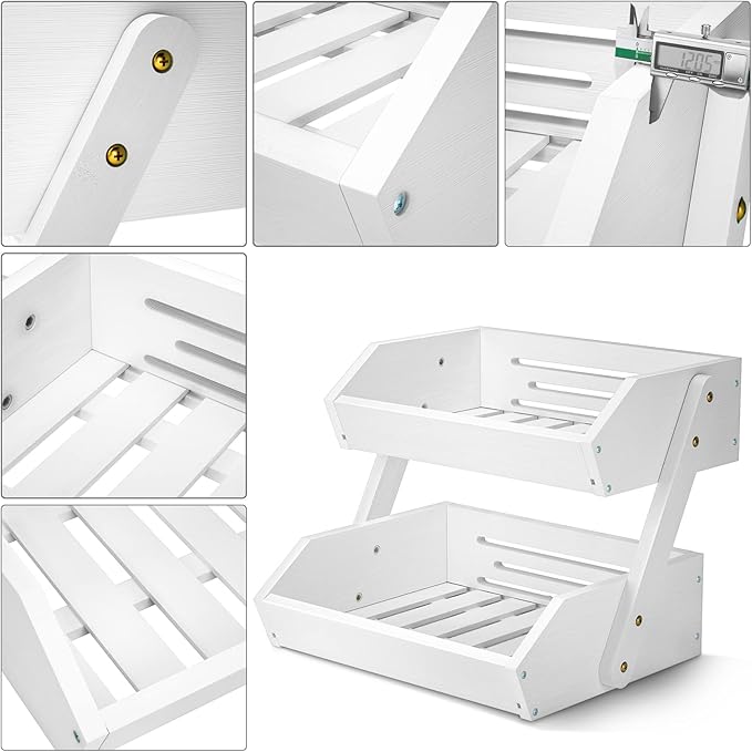 G.a HOMEFAVOR Fruit Basket for Kitchen, 2-Tier Fruit Bowl for Kitchen Counter, Vegetable Storage Stand for Fruit Shop, 15 mm Thickness (WHITE)