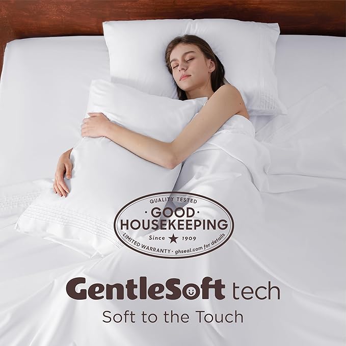 Bedsure Deep Pocket California King Sheet Sets - Fits Mattresses Up to 21 Inches Thick - 4 Piece Bed Sheets, Moisture Wicking, Soft & Cooling Bedsheet & Pillowcases, Easy & Secure Fit, White