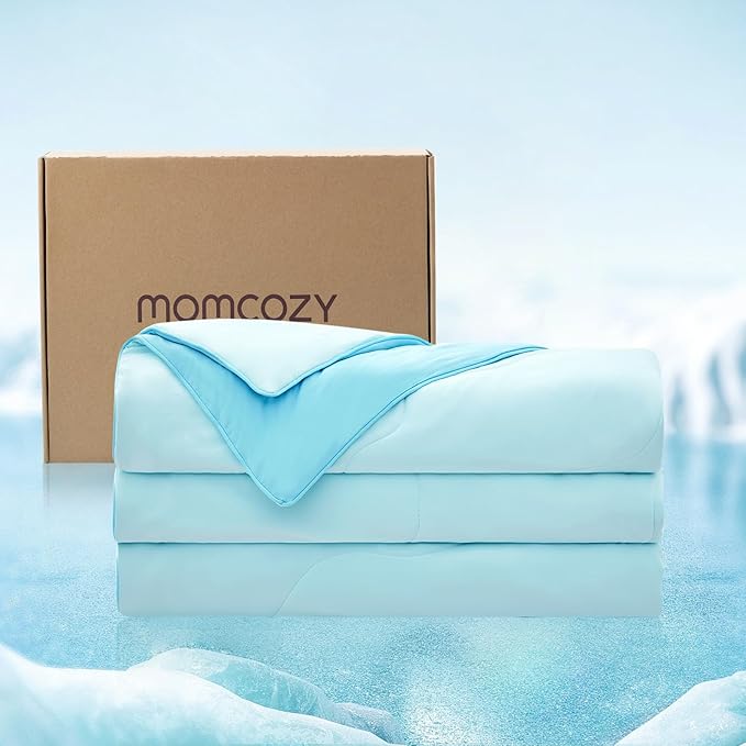 Momcozy Life CoolMurm Cooling Comforter for Hot Sleepers, Twin/Twin XL 68" x90” Soft Breathable Pregnancy Cooling Blanket, 3-Second Cooling, 8 Hours+ Stay Cool All Night, Deep Light Blue