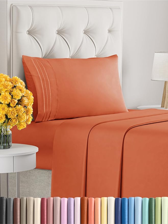 Twin XL Size 3 Piece Sheet Set - Extra Soft, Breathable & Cooling Sheets - Hotel Luxury Bed Sheets for Women & Men - Deep Pockets, Easy-Fit & Wrinkle-Free Sheets - Harvest Pumpkin Oeko-Tex Bed Sheets