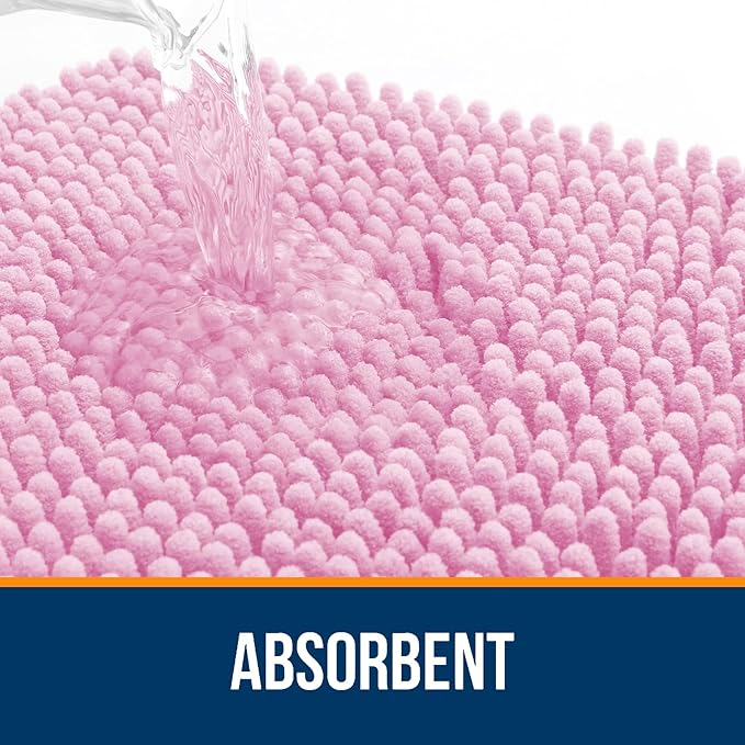 OLANLY Bathroom Rugs 47x17, Extra Soft Absorbent Chenille Bath Rugs, Rubber Backing Quick Dry, Machine Washable Bath Mats for Bathroom Floor, Tub and Shower, Home Decor Accessories, Pink
