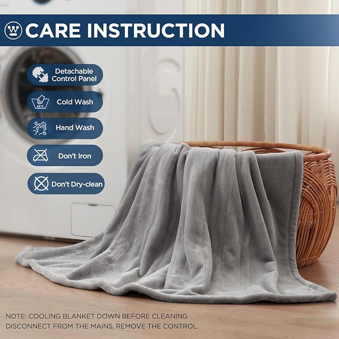 Westinghouse Electric Blanket Twin Size, Super Cozy Soft Flannel 62"" x 84"" Heated Blanket with 10 Fast Heating Levels & 1-12 Auto-Off, Machine Washable, ETL&FCC Certification, Light Grey
