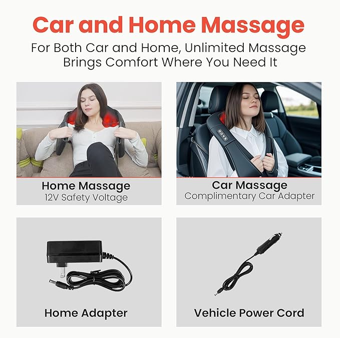 Shiatsu Neck and Back Massager for Pain Relief Deep Tissue, Neck and Shoulder Massager with Heat, Electric Kneading Back Massage for Muscle, Waist, Leg and Foot, Best Gift for Women Men Mom Dad