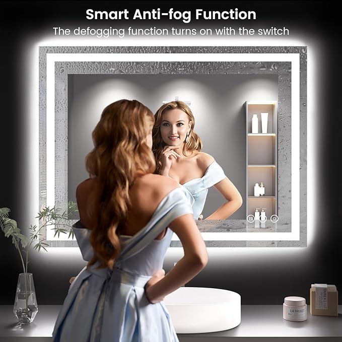 40X30 LED Bathroom Mirror with Lights, Anti-Fog, Backlit + Front Lit, Lighted Bathroom Vanity Mirror for Wall, Memory Function, Dimmable, Tempered Glass, Shatter-Proof, ETL Listed
