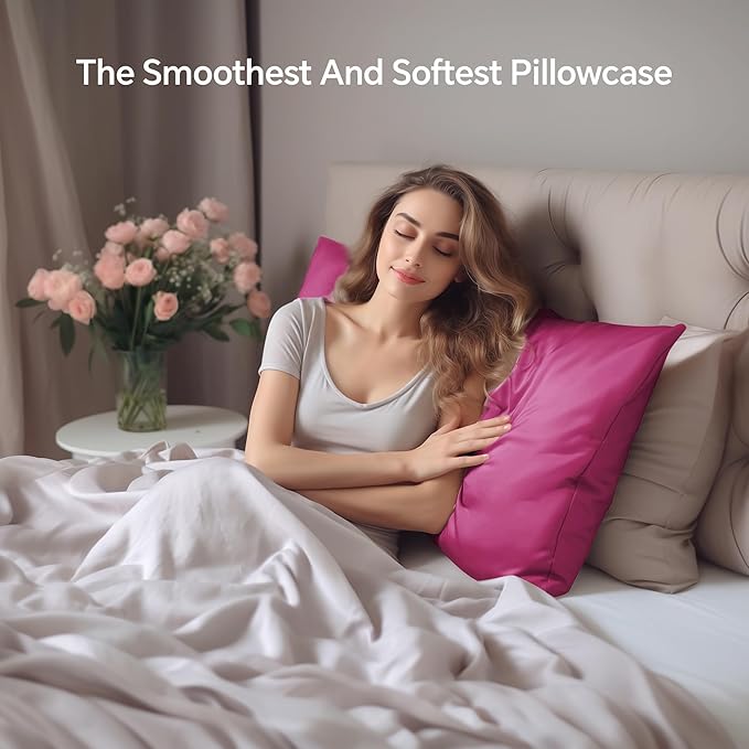 INFIIXSO Mulberry Silk Pillowcase for Hair and Skin, Silk Pillow Cases Standard Size with Hidden Zipper 20"x26", Extraordinary Smooth and Soft Cooling Pillow Cases for Hot Sleepers(Hot Pink, 1 Pack)