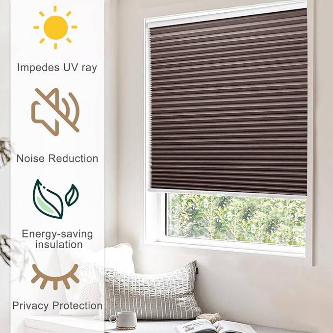 MYshade 1.5-Inch Cellular Cordless Blackout Shades,Thermal Insulating Noise Reducing Waterproof Blinds,Honeycomb Window Treatments for Indoor Light Control (Taupe-48 W x 72" H)