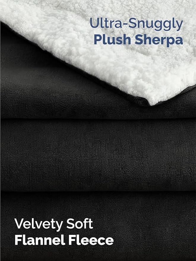 Sherpa Fleece Blanket King Size - Reversible Sherpa Fleece King Blanket - Super Soft Double Sided for Bed, Sofa, Couch - Thick, Warm, Fuzzy & Plush - Luxurious Bedding for Winter - Black, 90" x 108"
