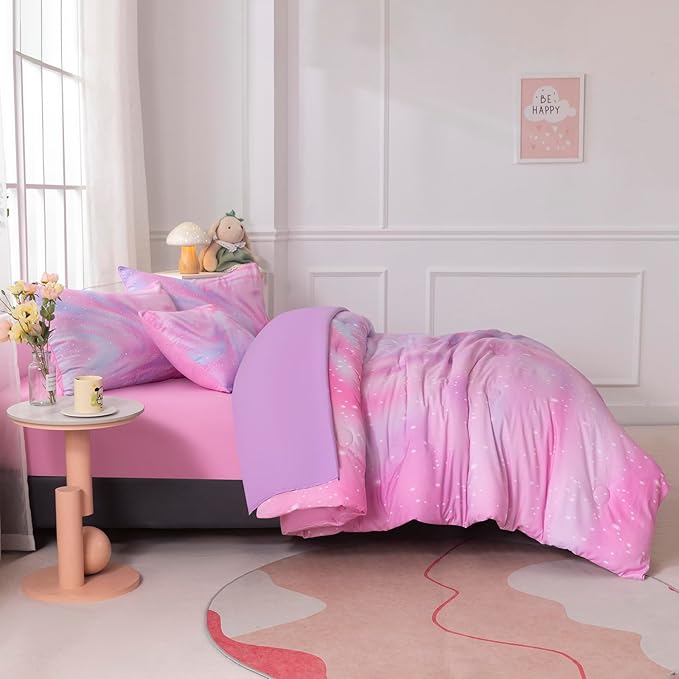 6Pcs Pink Comforter Set Full for Kids Girls, Pink Art Tie Dye Bedding Sets with Sheets, Bed in A Bag Full(1 Comforter, 1 Flat Sheet, 1 Fitted Sheet, 1 Cushion Cover, 2 Pillowcases)