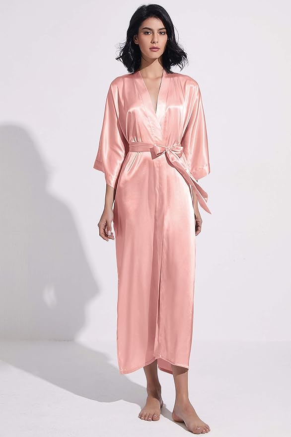 PRODESIGN Satin Kimono Robe Women Long Silky Kimono Bathrobe Sleepwear Wedding Bridesmaid Robe