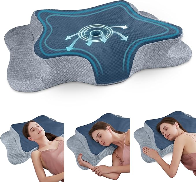Cervical Neck Pillow for Pain Relief Sleeping, Contour Memory Foam Pillow, Ergonomic Side Sleeper Pillow for Adults, Cooling Orthopedic Neck Support Pillow for Back Stomach Sleepers