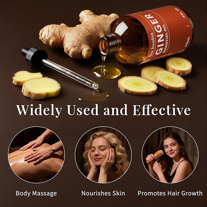 SU JUABA Ginger Oil 4 Fl Oz, 100% Pure Natural for Massage, Diffuser, Aromatherapy, Hair & Skin Care - 118ML