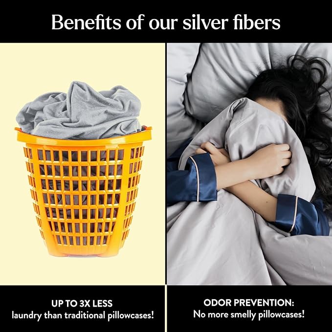 Miracle Made Luxe Soft Cooling Pillowcase, 2-Piece Silver-Infused Cotton Fabric, Cool and Breathable Case for Sensitive Skin, King/Cali King Size Covers, Silver Grey
