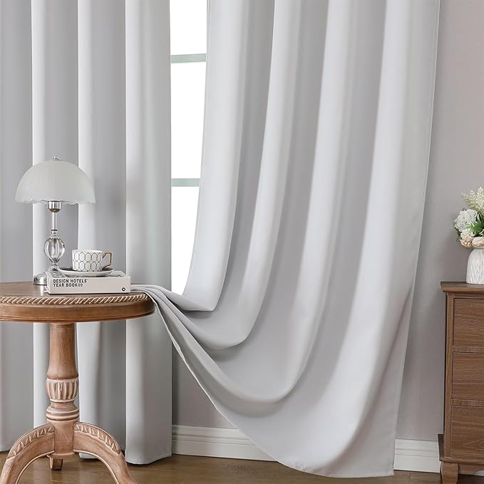 CUCRAF Grayish White Blackout Curtains 54 inch Length 2 Panels Set, Rod Pocket Room Darkening Drapes for Bedroom Living Room, Insulated Thermal Light Blocking Window Curtain (W52 x L54 Inch)