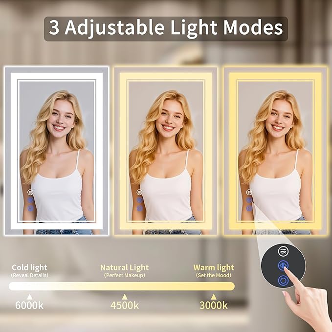 32"x36" LED Bathroom Mirror with Lights, Anti-Fog, Backlit + Front Lit, Dimmable, Led Vanity Mirror for Wall, Lighted Bathroom Mirror, 3 Colors, Shatter-Proof Tempered Glass