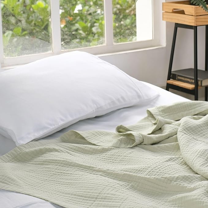 Salt Earth 100% Cotton Muslin Throw Blanket Gauze Blanket 55"X75" Twin, 4 Layered for Couch, Bed, Living Room, Home, Lightweight & All Season Blankets & Throws, Easy wash, Skin Friendly (Sea Foam)