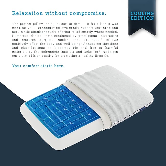 Technogel Deluxe Cooling Gel Pillow - Patented Cooling Technology, Odorless Memory Foam – Breatable Ergonomic Support for Side & Back Sleepers with Washable Cover, 5.5" (Thick)