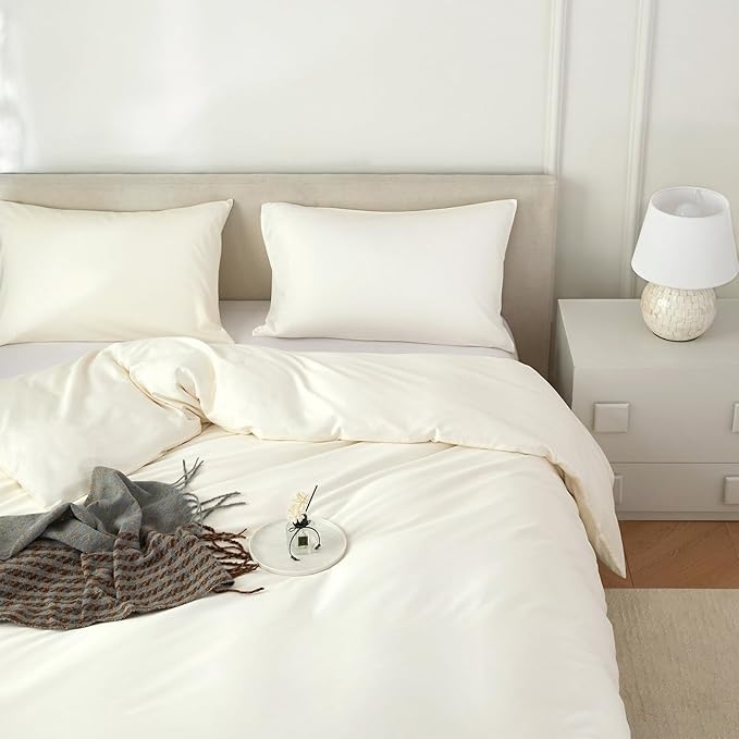 Cream White Duvet Cover King Size 3 Piece-100% Egyptian Cotton Duvet Cover Set ，1600 Thread Count -Extra Soft Bedding Set(104x90 inches)