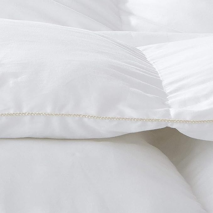 Luxurious Twin/Twin XL Size Goose Down Fiber Waterfowl Feather Fiber Comforter Duvet, 100% Egyptian Cotton Cover, 50 oz. Fill Weight, Baffle Box Design, White Solid