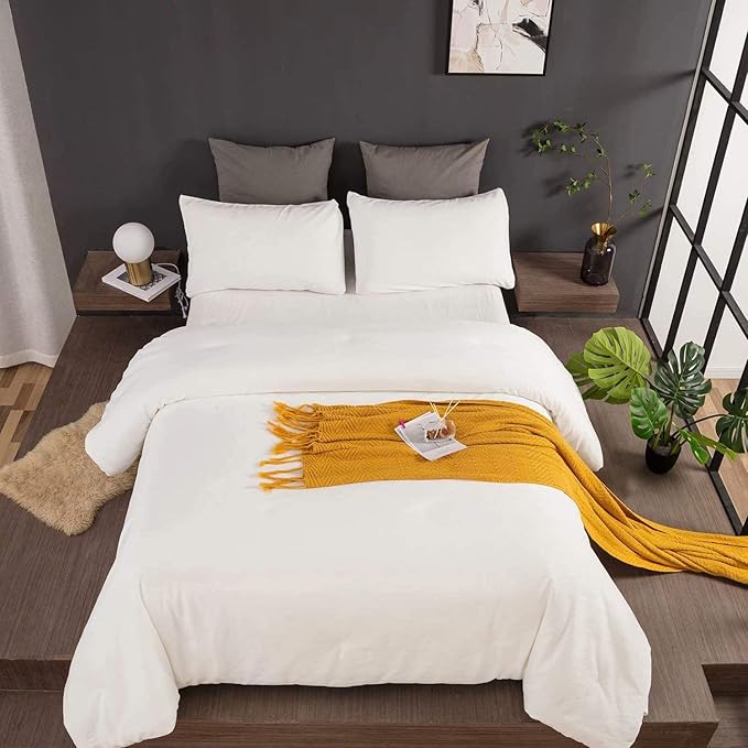 Cottonight White Velvet Comforter Set Cal King Fluffy Bedding Comforter Set California King Sherpa Micromink Winter Warm Cozy Super Soft Bedding Set