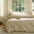DOZ Duvet Cover Set, 100% Viscose derived from Bamboo, Organically Grown, Buttery Soft, Cooling Duvet Covers, High GSM, 1 Duvet Cover and 2 Pillowcases, 90"x90" (Sand, Full/Queen)