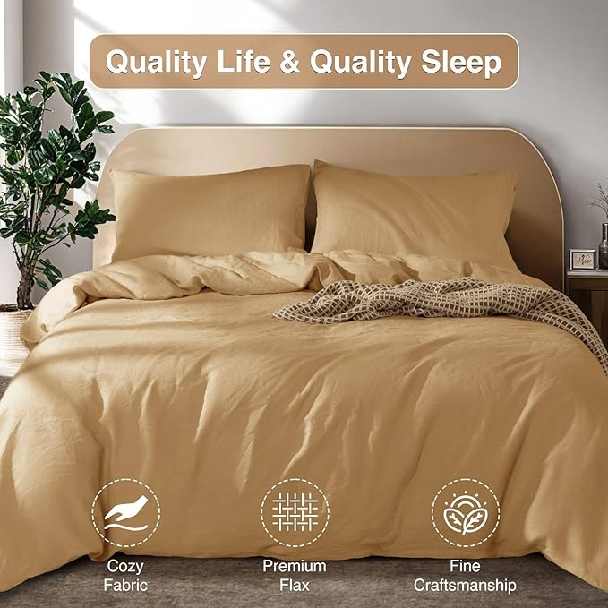 SONORO KATE 100% French Linen Duvet Cover King Size, Soft Breathable for Hot Sleepers, Moisture Wicking & Durable Cover Set - Zipper Closure & 4 Corner Ties Duvet Covers 3 Piece (Rust,King)