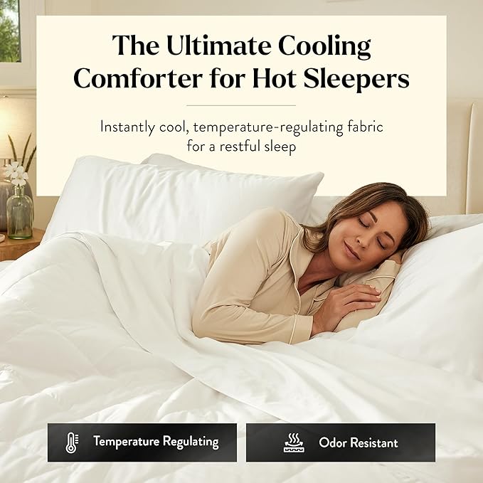 Miracle Made Soft Cooling Comforter – All-Season Silver-Infused Cozy Cotton Fabric – Lightweight, Hypoallergenic Bedding for Hot Sleepers, Queen Size Blanket, White