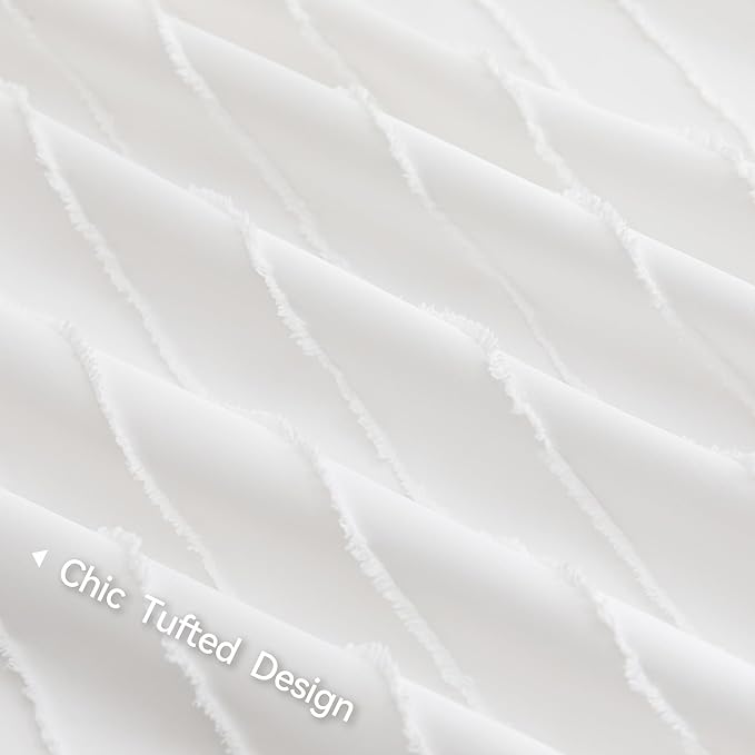 JELLYMONI Duvet Cover Queen Size White - 3PCS Boho Striped Duvet Cover Set Polyester Tufted Bohemian Textured Comforter Cover 90×90in with Corner Ties & Zipper and 2 Pillowcases