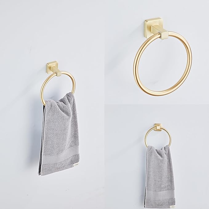 Brusehd Light Gold Bathroom Hardware Set 4 Pieces,Towel Bar Set Stainless Steel Wall Mounted, Includes 16In Hand Towel Bar, Towel Ring, Robe Towel Hooks,Toilet Paper Holder, Bathroom Towel Rack Set…