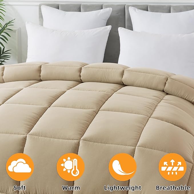 Cosybay Down Alternative Comforter (Beige, Twin) - All Season Soft Quilted Twin Size Bed Comforter - Duvet Insert with Corner Tabs -Winter Summer Warm Fluffy, 64x88 inches