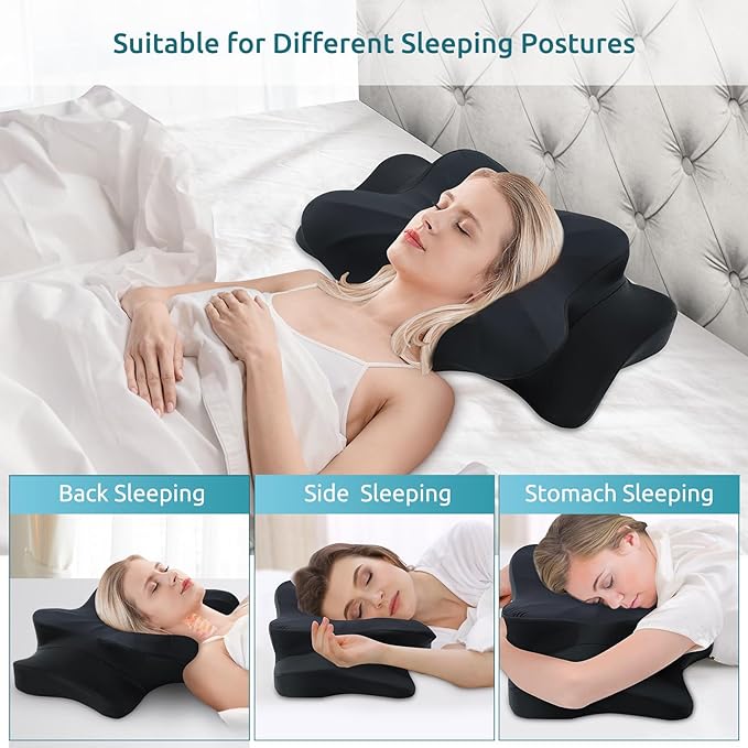 DONAMA Cervical Pillow for Neck and Shoulder,Contour Memory Foam Pillow,Ergonomic Neck Support Pillow for Side Back Stomach Sleepers with Pillowcase-King Size