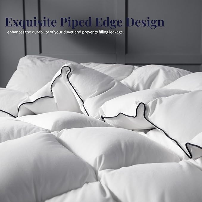 Ubauba Goose Feather Down Fiber Comforter California King Size - 100% Cotton Duvet Insert - Hotel Luxury Fluffy Bedding Comforter - All Season Medium Warmth Cal King 104 x 96 Inch White