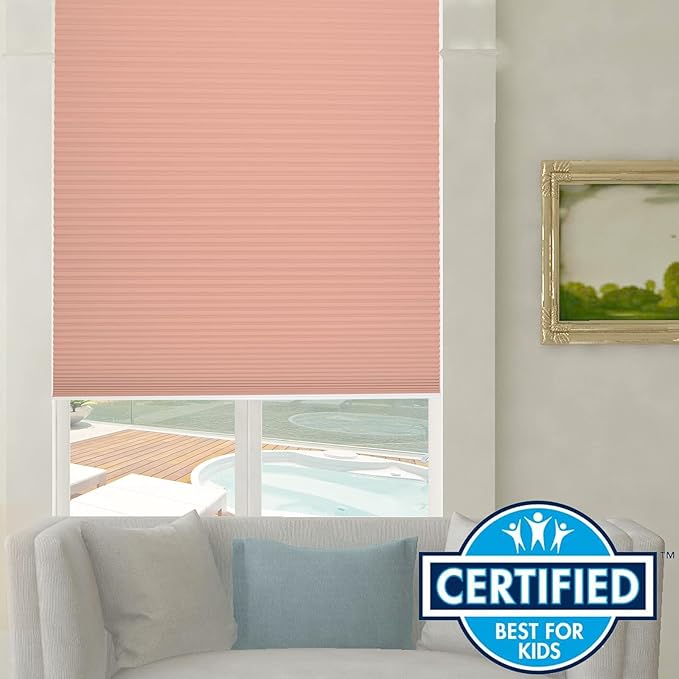 Persilux Custom Size Cellular Shades Cordless Window Blinds Blackout Window Shades Thermal Insulated Pleated Honeycomb Blinds for Windows, Home and Girl Bedroom Pink