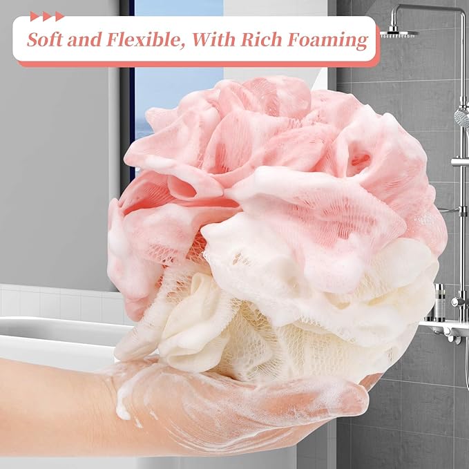 Bath Loofah Sponge Back Scrubber Shower Sponge Soft Mesh Exfoliator Pouf Shower Ball Bath Sponges for Women and Men Bath Accessories