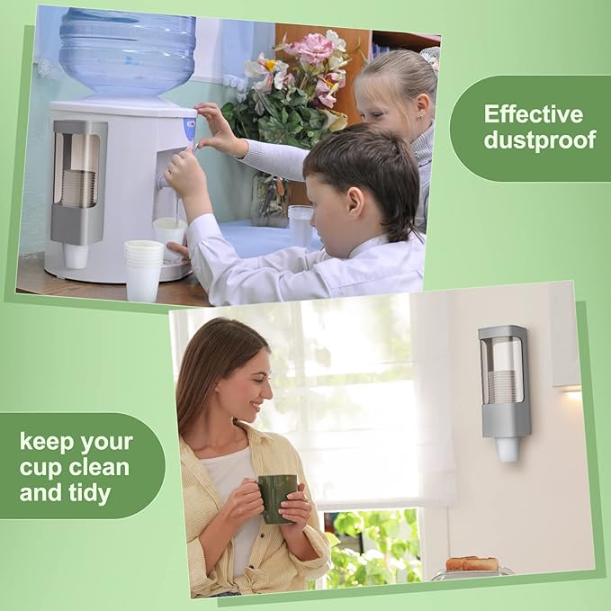 Chengu 2 Pieces Bathroom Cup Dispenser, Wall Mounted Pull Type Water Cup Holder Fits 3-5 oz Small Adhesive Dispenser with Paste Plate for Home, Bathroom, Office Hospital(Gray)