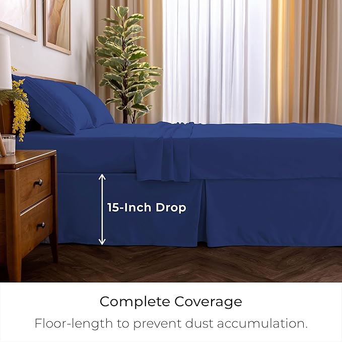 Mellanni Bed Skirt Queen Size - Bed Skirting - 15-Inch Tailored Drop Pleated Dust Ruffle - Hotel Luxury Bedding - Wrinkle, Fade, Stain Resistant - 1 Bedskirt (Queen, Royal Blue)