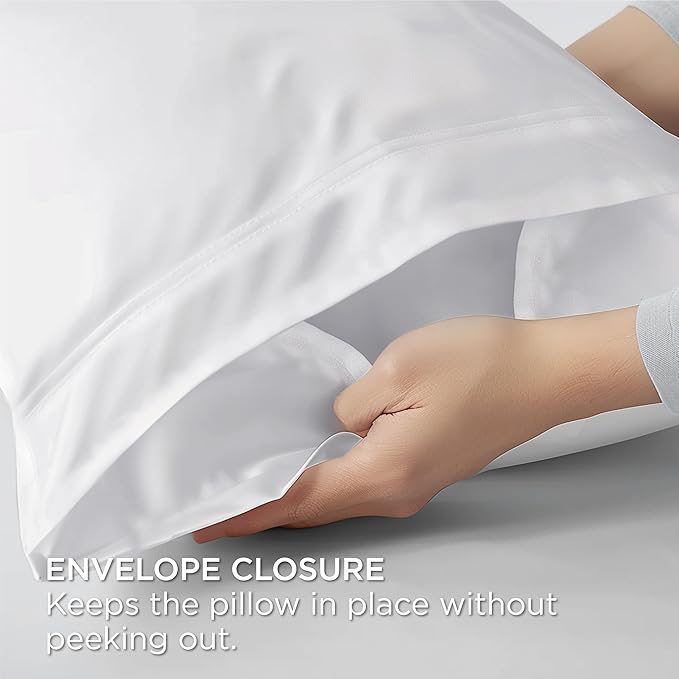 Bedsure White Pillow Cases Set of 2, Cooling Pillow Cases Queen, Rayon Derived from Bamboo Queen Pillowcases, Breathable & Silky Soft Cool Bedding Pillow Covers with Envelope Closure, 20x30 Inches