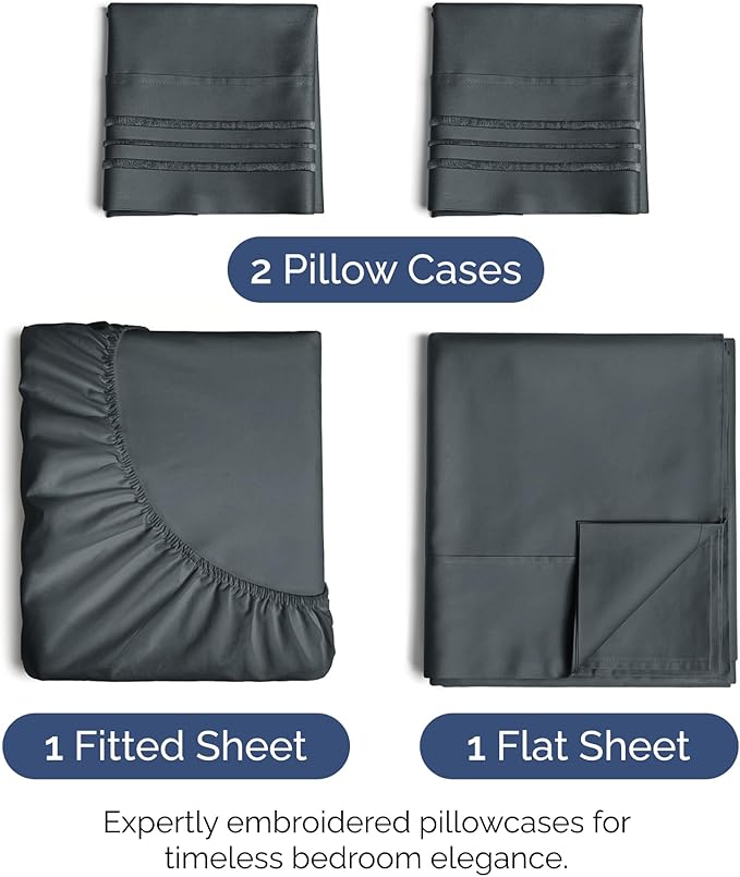 King Size 4 Piece Sheet Set - Extra Soft, Breathable & Cooling Sheets - Hotel Luxury Durable Bed Sheets for Women & Men - Deep Pockets, Easy-Fit & Wrinkle-Free Sheets - Slate Blue Oeko-Tex Bed Sheets