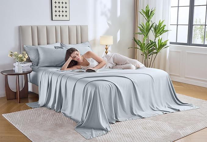 Pure Bamboo Split King Sheets, Genuine 100% Organic Viscose Derived from Bamboo Bed Sheet Set, Soft & Cooling, Double Stitching *Not for Split Top (Split King, Glacier)