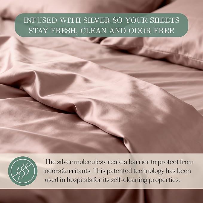 CASILVA Eucalyptus Sheets - Infused with Silver for Anti-Odor, Softer Than Silk Fibers, More Cooling Than Cotton - Perfect for Hot Sleepers & Sensitive Skin - 100% Tencel Lyocell - King Sheet Set
