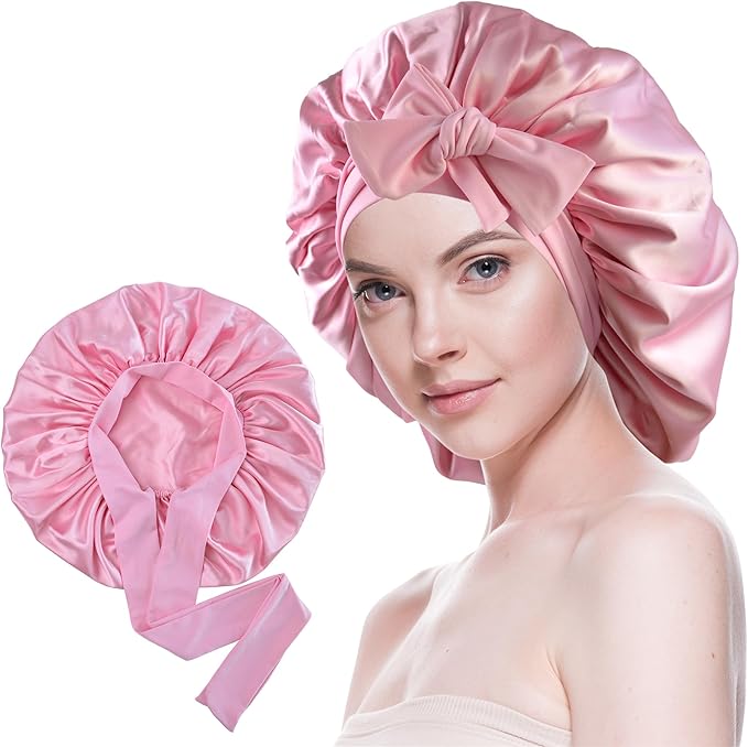 Silk Bonnet for Sleeping Women Satin Bonnet Double Layer Night Sleep Cap with Elastic Tie Band for Curly Natural Hair