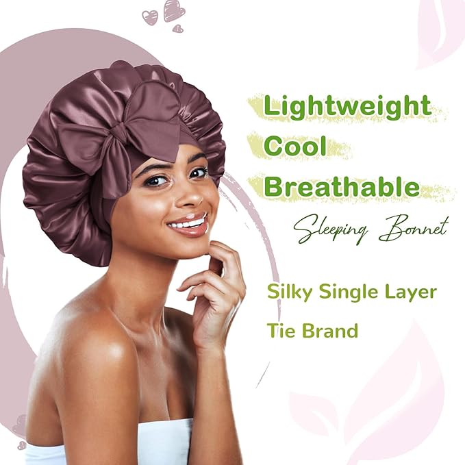 BONNET QUEEN Silk Bonnet for Sleeping Women Satin Bonnet Night Sleep Cap Wrap for Curly Hair with Adjustable Tie Band, Single Layer, Maroon