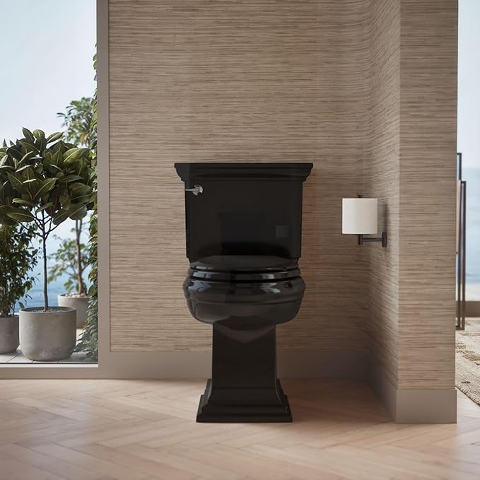 KOHLER 4636-RL-7 Cachet ReadyLatch Elongated Toilet Seat Slow Close, Soft Close Toilet Seat Quiet Lid, Contoured Grip-Tight Bumpers Installation Hardware, Apartment Essentials, Black