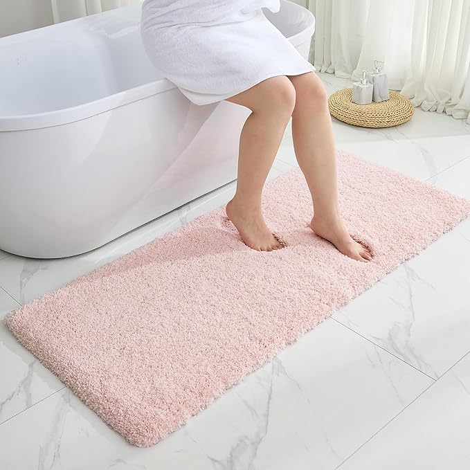 Pink Bathroom Rug 24x48 Non Slip Fluffy Bath Mat for Bathroom Floor Washable Plush Luxury Bath Rug for Tub Soft Shaggy Absorbent Shower Sink Mat