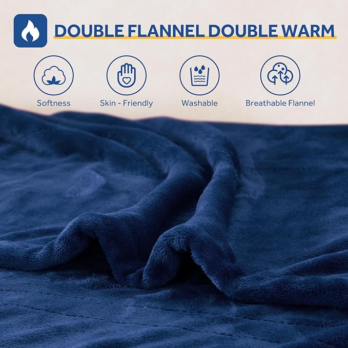 Sealy Heated Blanket Electric Throw 50"x60", Soft Double Flannel Electric Blanket with 6 Heat Levels & 2-10 Hours Auto Shut Off, Machine Washable, Even Heat Distribution, Navy