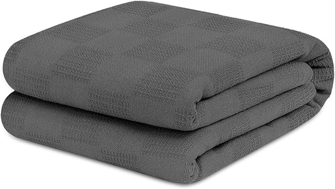 Avalon Bedding 100% Cotton Blanket Twin Size Thermal Blanket (72"x90") - Perfect Cotton Blankets Twin Size for Layering Bed in Any Season - Cotton Blankets for Bed (Grey)