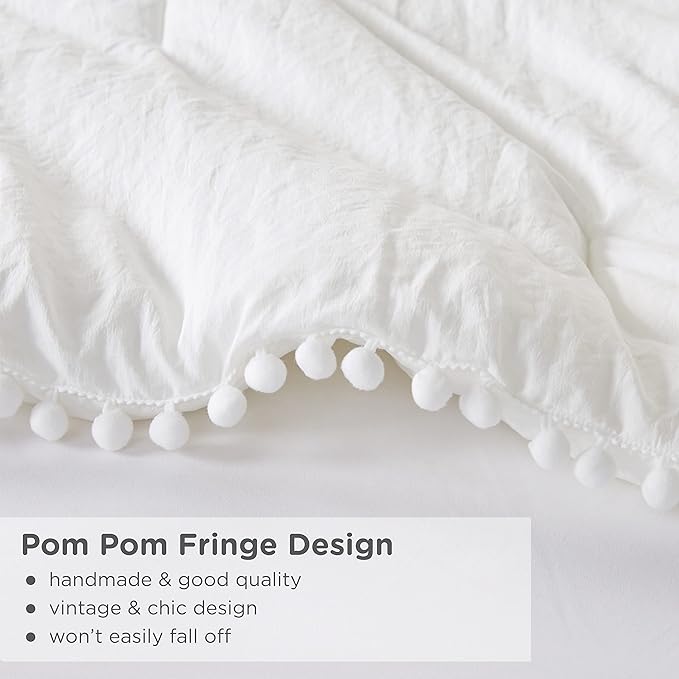 Codi White Boho Twin Comforter Set for Girls, Aesthetic Luxurious Pom Fringe Design Bedding,Cute Soft Washed Microfiber Bed Sets, Lightweight Chic,1 Comforter & 1 Pillowcase