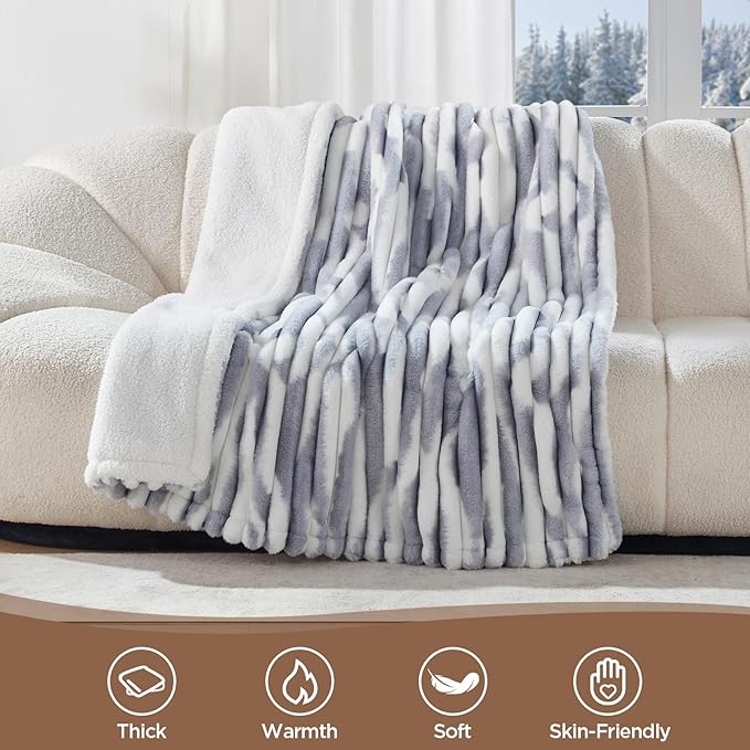 Westinghouse Electric Blanket Twin Size, Super Cozy Luxury Faux Fur & Sherpa Heated Blanket with 10 Heating Levels & 1-12 Hours Auto Off, Fast Heating Blanket, Machine Washable, 62x 84 Inch Blue Gray