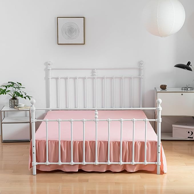 Bed Skirt Twin Size， Ruffled Bed Skirts with Split Corners, 14 Inch Drop Dust Ruffle Bed Skirt with Platform, 14 Inch, Peach