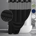YellyHommy No Hook Shower Curtain and Liner Set Less Time Black Waffle Cotton Hotel Shower Curtain with Snap in Liner 72" Wx 75" L
